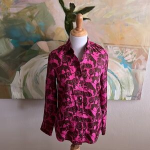 J.Crew Collection Sleepy Lions shirt in size 00 Fuchsia Pink lion print / silk